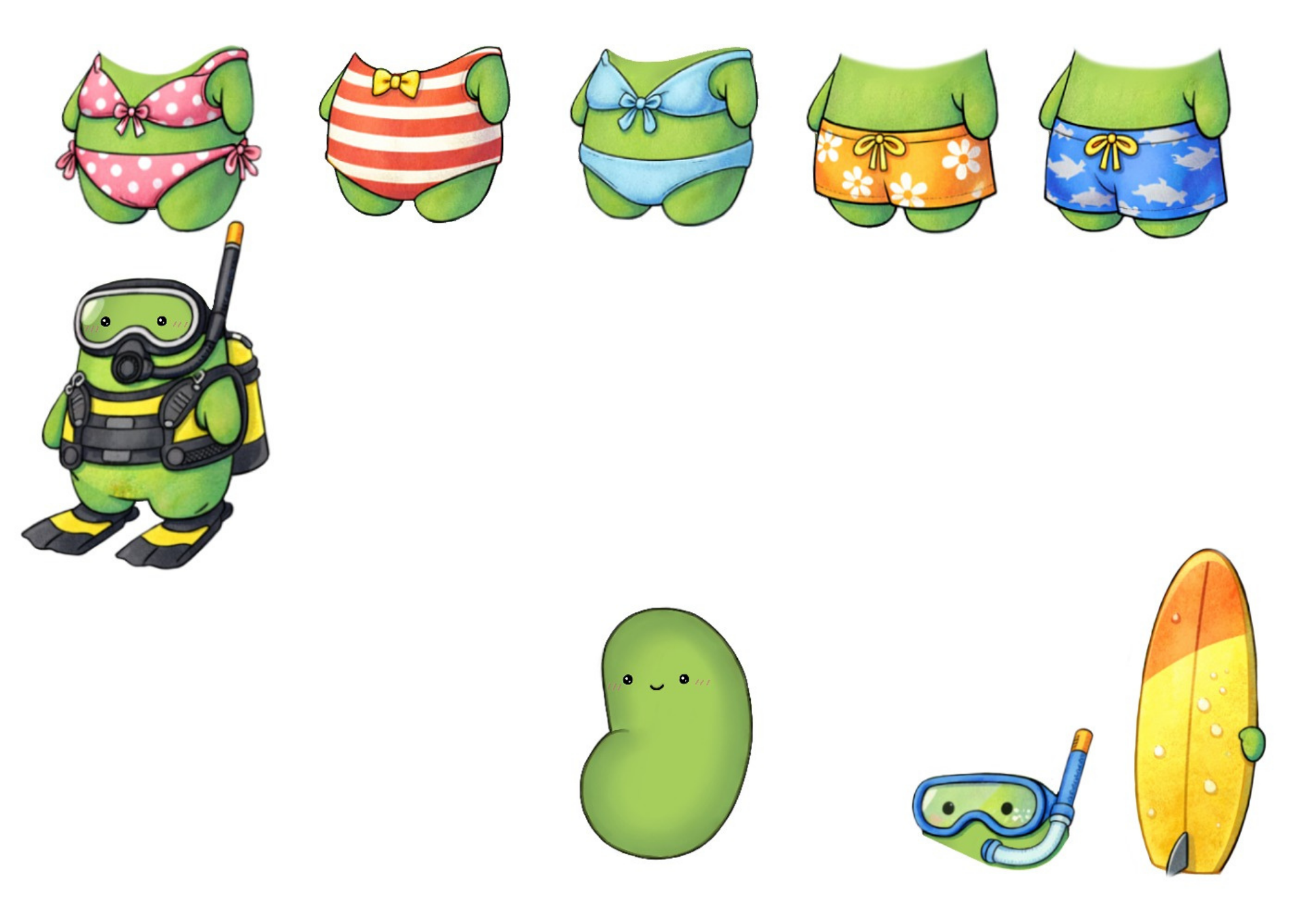 Printable paper doll swimsuits and Bean base